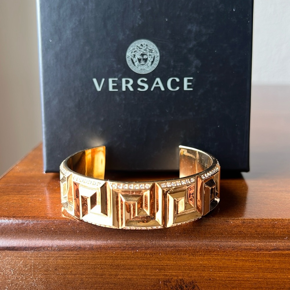 Versace Crystal Greca Cuff Bracelet